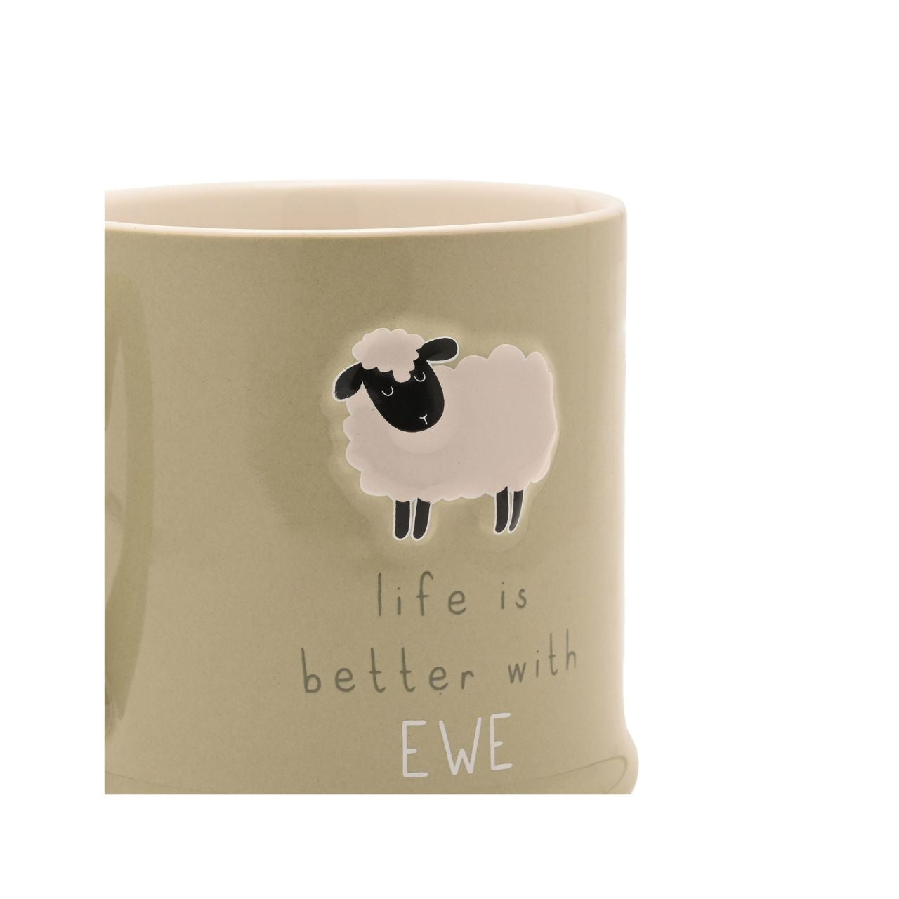 The Love Life Embossed Mug - It’s Better With Ewe combines playful wording with a cosy, everyday design.