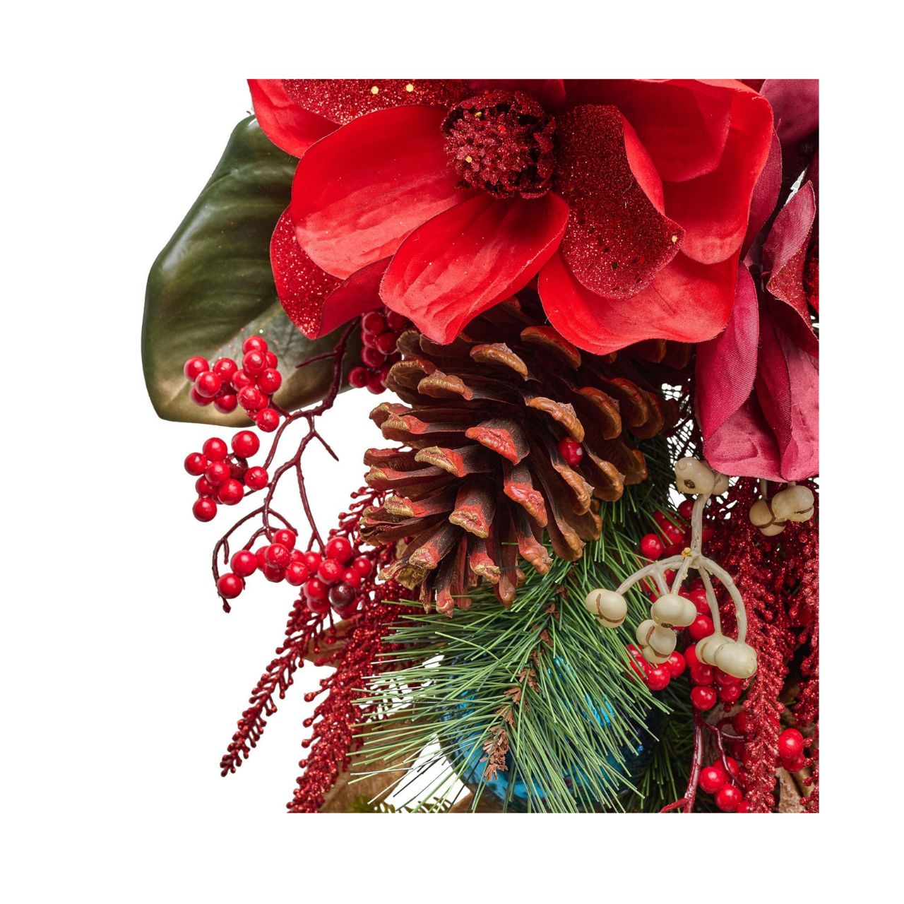 A Magnolia Garland adorned with Baubles & Bell, a 43-inch festive masterpiece that embodies the spirit of Christmas.