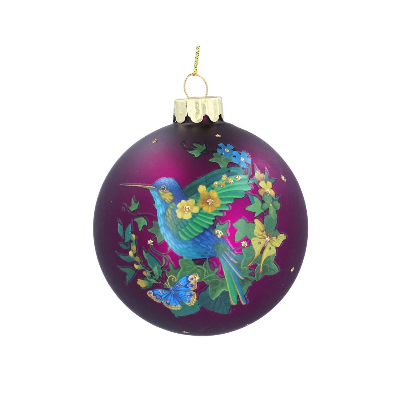 Elevate your holiday décor with the Gisela Graham Matt Plum Hummingbird & Butterfly Christmas Bauble. Crafted with a refined plum matte finish, this delicate ornament features intricately detailed hummingbird and butterfly motifs, adding a touch of elegance and nature-inspired charm to your Christmas tree.