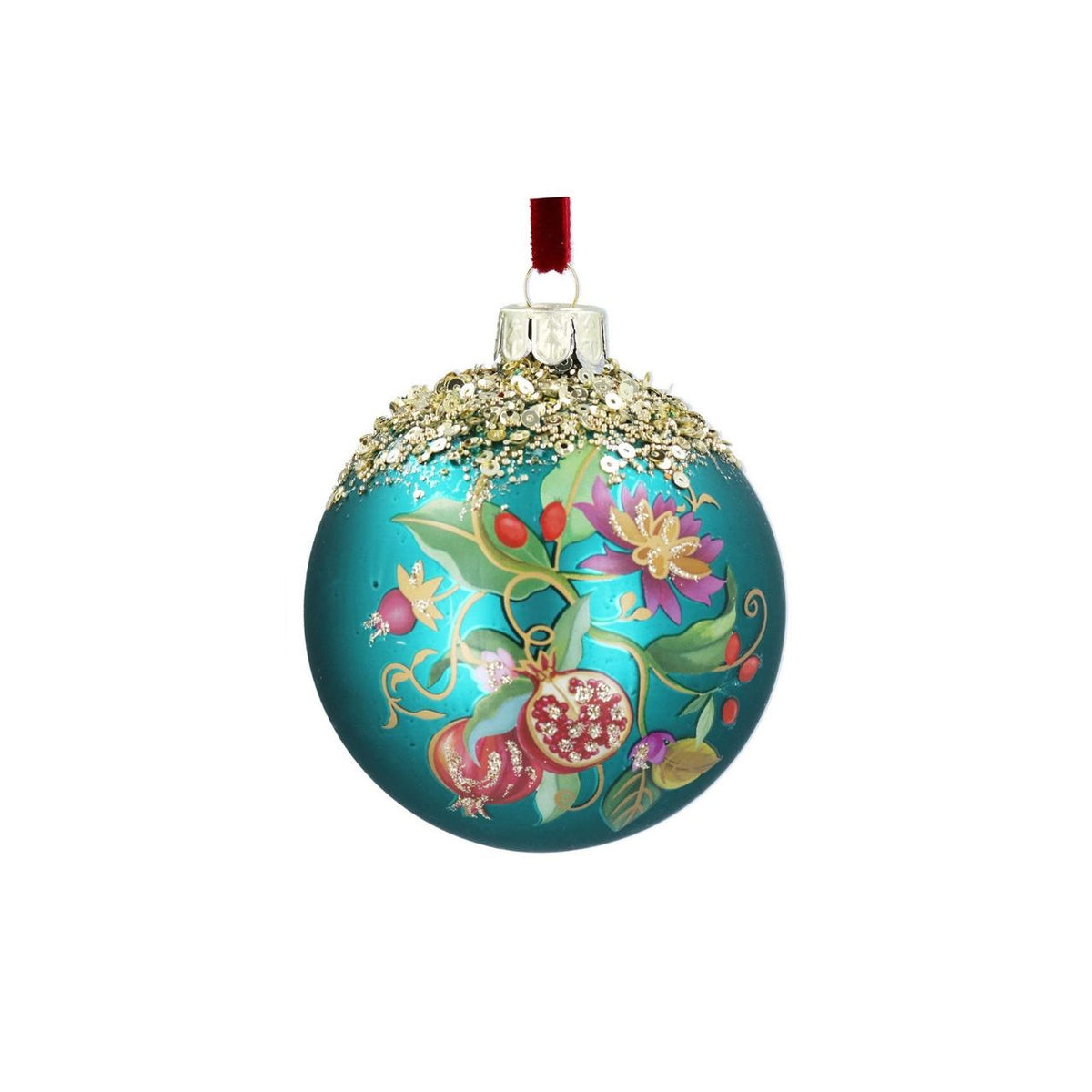 Bring festive elegance to your tree with this Gisela Graham Matt Teal Blue Floribunda Glass Bauble. The sophisticated matte teal finish and delicate floribunda detailing add a refined touch to any holiday display.