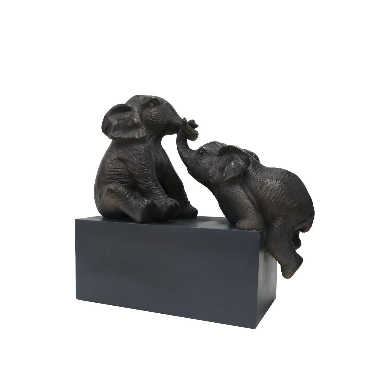 This charming elephant sculpture is a conversation starter and is the perfect illustration of the elephants' strong family bonds and of what can be achieved when you work together. A truly beautiful piece mounted on a black base.