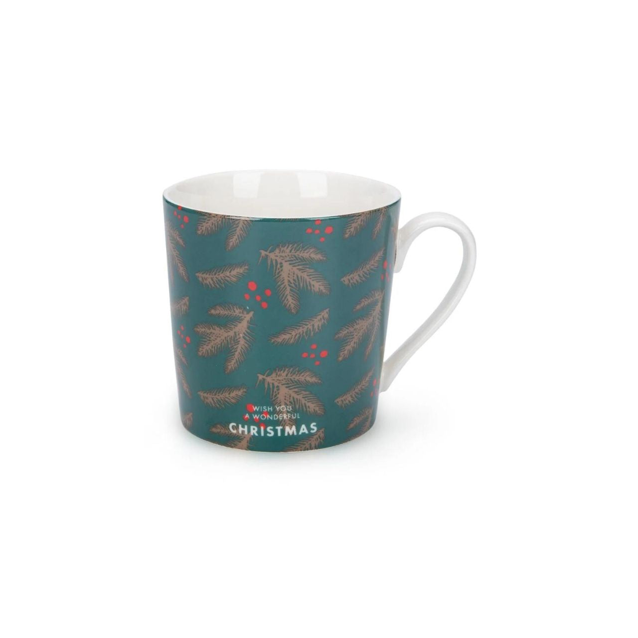 Christmas Festive Fir Set of 6 Mugs by Mindy Brownes Interiors  Introducing our Festive Fir collection. This charming collection is adorned with beautiful designs inspired by Christmas fir branches, red berries, and heart-warming holiday messages on green and white backgrounds.