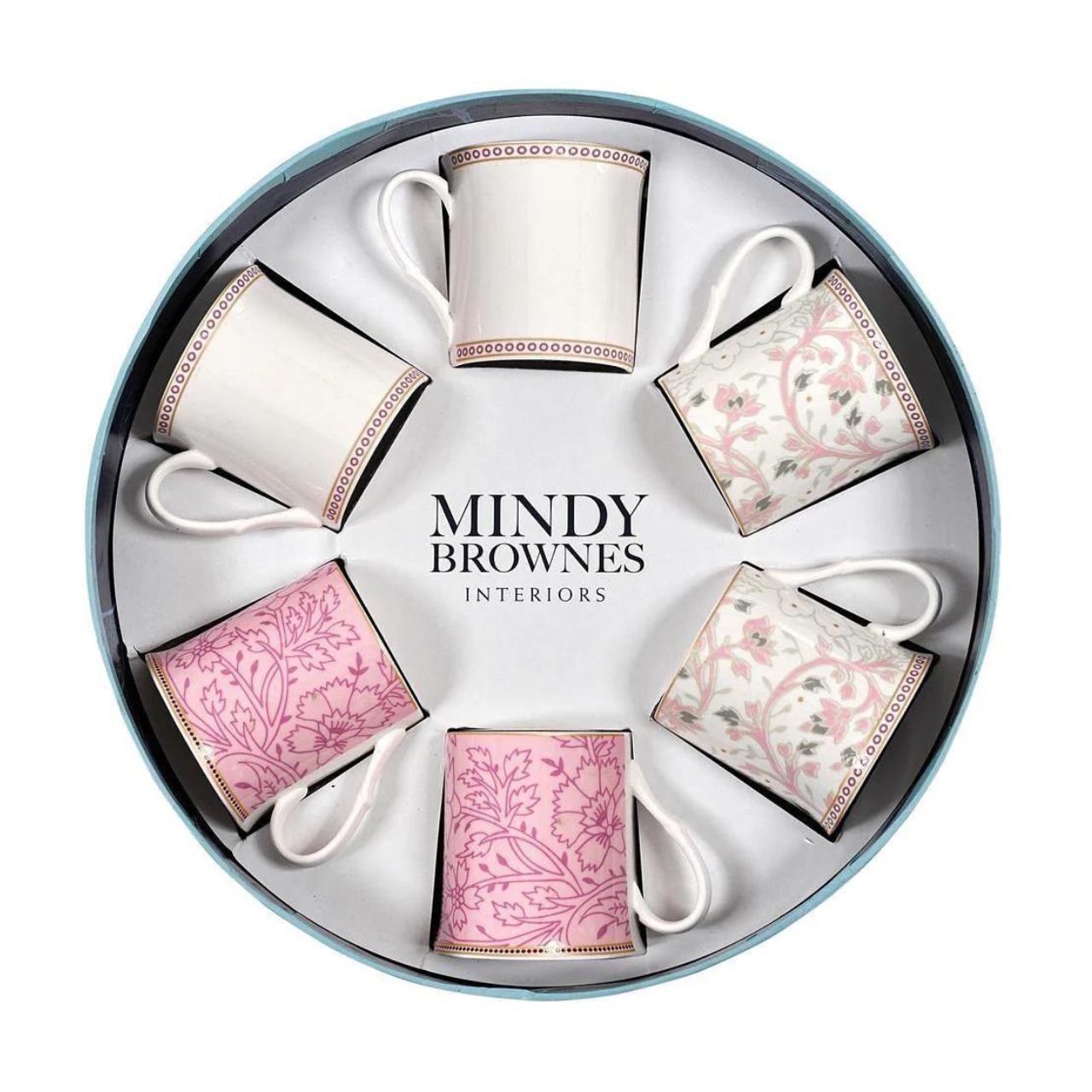 Azalee Cups Set of 6 by Mindy Brownes This set of 6 Mindy Brownes Cups is the perfect gift for any special occasion or a gorgeous addition to your own home! Expertly crafted from new bone china and is both dishwasher and microwave-safe.