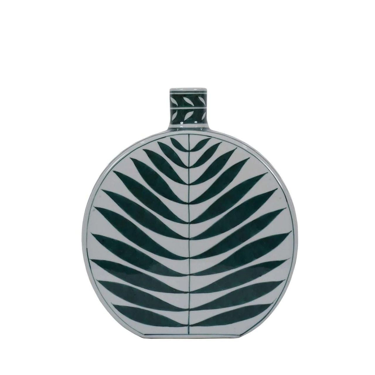 Leaf Bottle Large by Mindy Brownes This gorgeous ceramic decorative bottle will add a delicate pop of colour to your home. The calming colour pallet with it's off white base and green leaf pattern will make this the perfect spring home accessory.