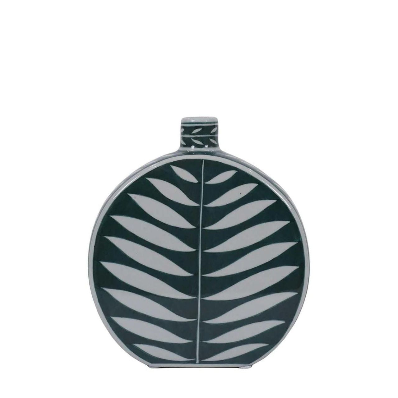 Leaf Bottle Small by Mindy Brownes This gorgeous ceramic decorative bottle will add a delicate pop of colour to your home. The calming colour pallet with it's green base and white leaf pattern will make this the perfect spring home accessory.