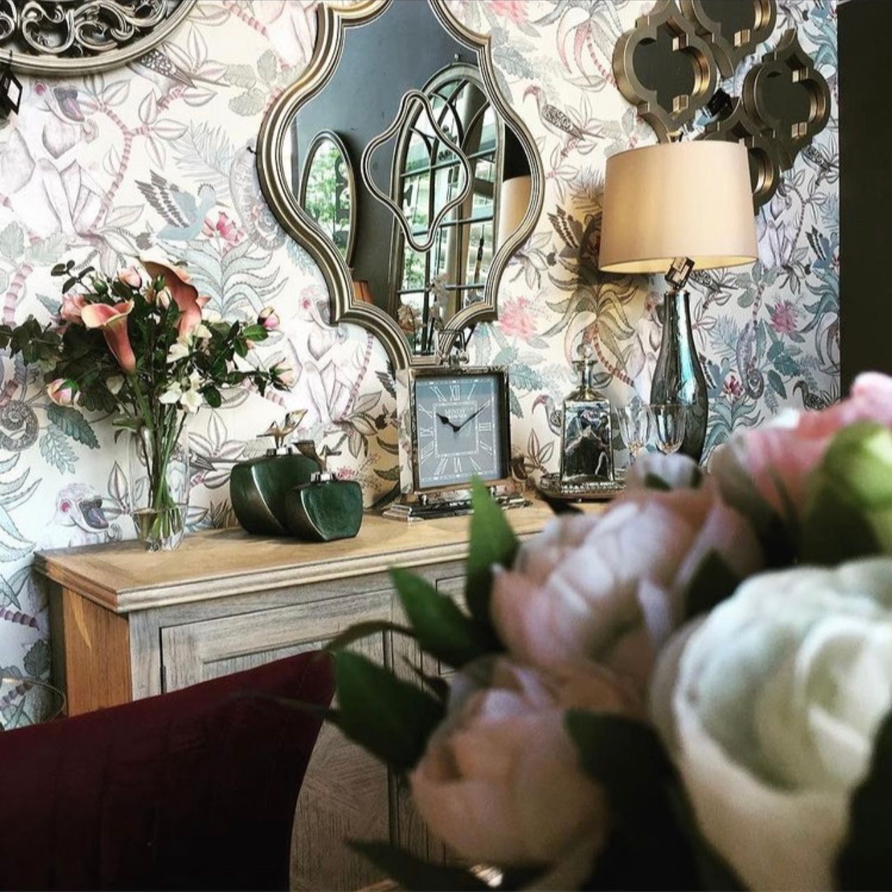 Mindy Brownes Racheal Mirror Ogee shaped wall art mirror. This style of mirror is ideal hung in two's or threes, makes for a fabulous statement piece. Gold in colour.