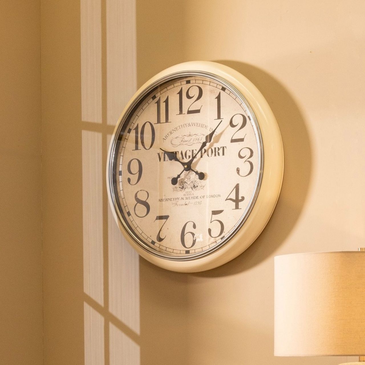 Classic in design and feel, a shabby chic feel to this pretty kitchen clock. Cream in colour on edging.