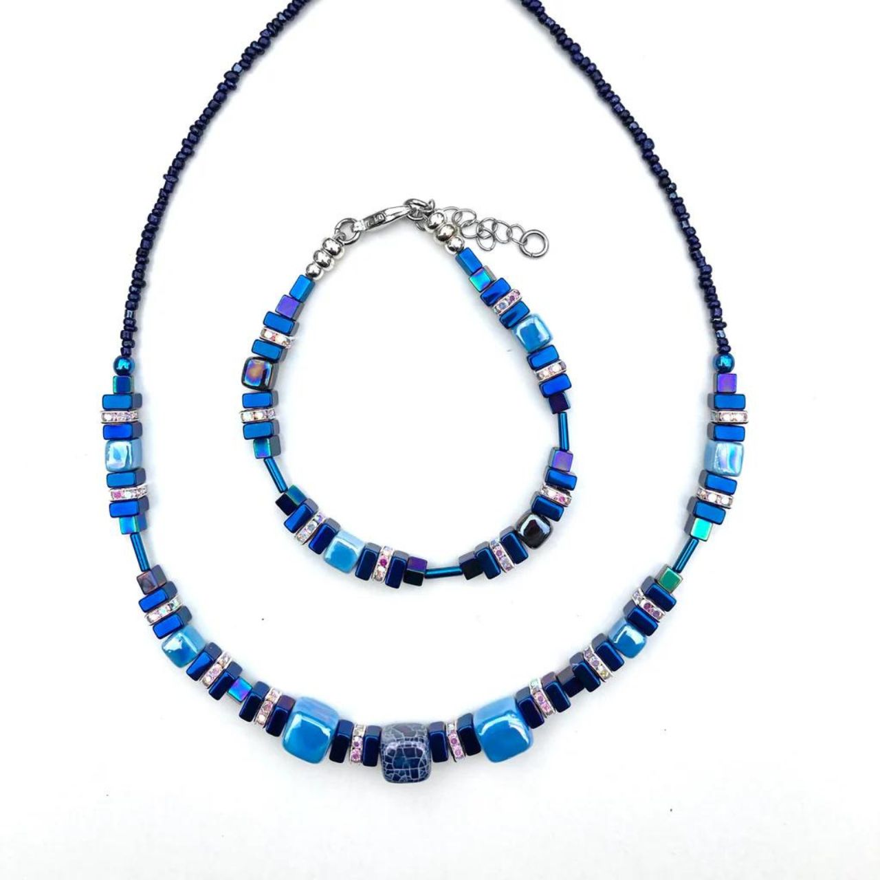 Blue Ceramic and Gemstone Bracelet by Mishe Jewellery