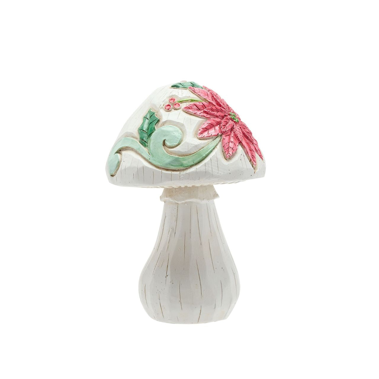 Add a whimsical touch to the home with this charming pair of wooden mushrooms with floral décor. These delightful decorations feature intricately sculpted caps with detailing that looks just like the real thing.