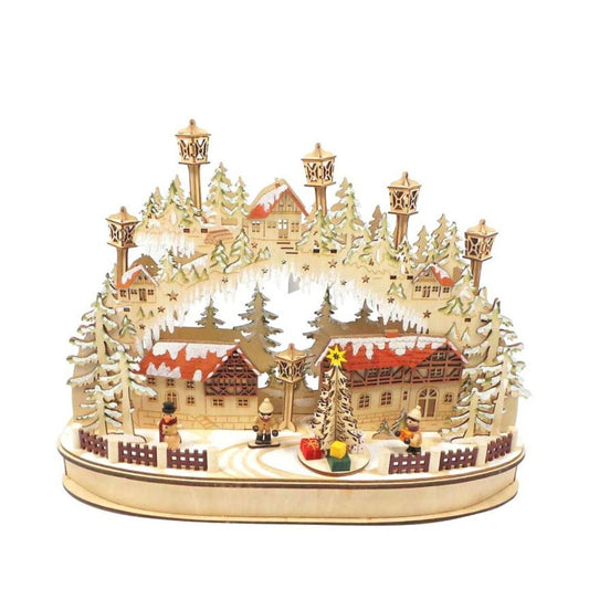 Wooden Light Bridge by Music Box World  “Light bridge wood” The Christmas-tree rotates to a Christmas melody while little houses and lanterns are illuminated.
