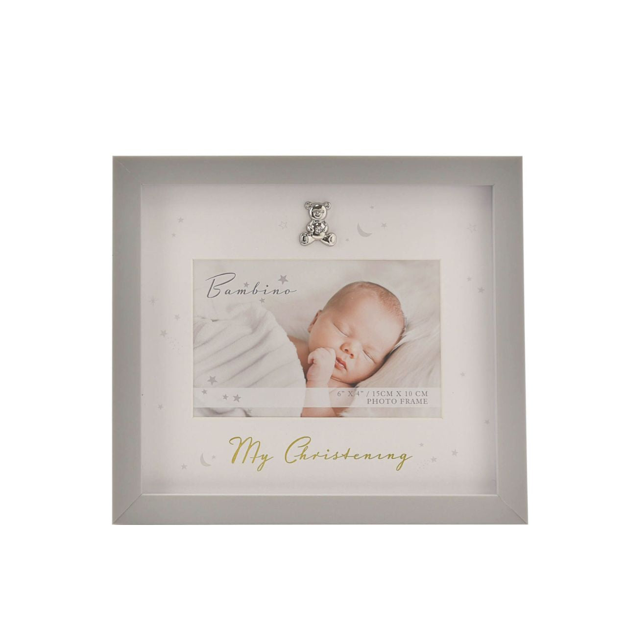 This affectionately decorated frame offers beautifully soft tones to celebrate an important day.
