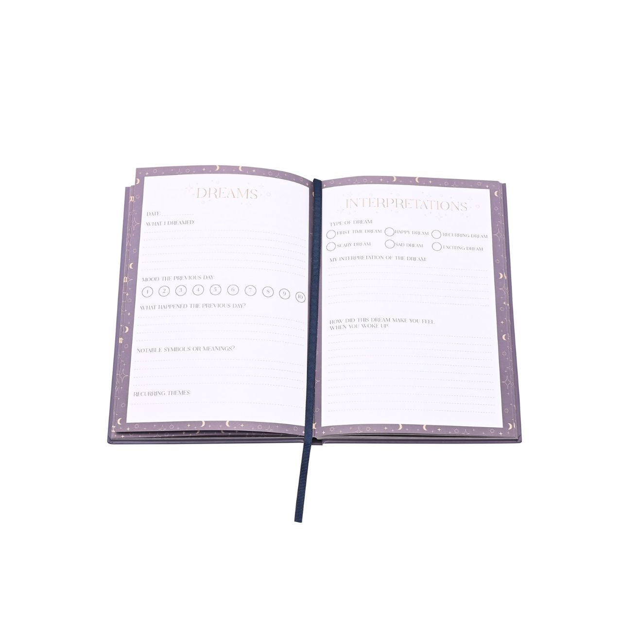Introducing the enchanting Dream Diary, a captivating journal from the Mystic Legends Collection by Juliana. With its striking purple hardcover adorned with gold celestial designs of suns, moons, and stars, this dream diary is a perfect gift for those who love to explore their dreams and inner worlds.