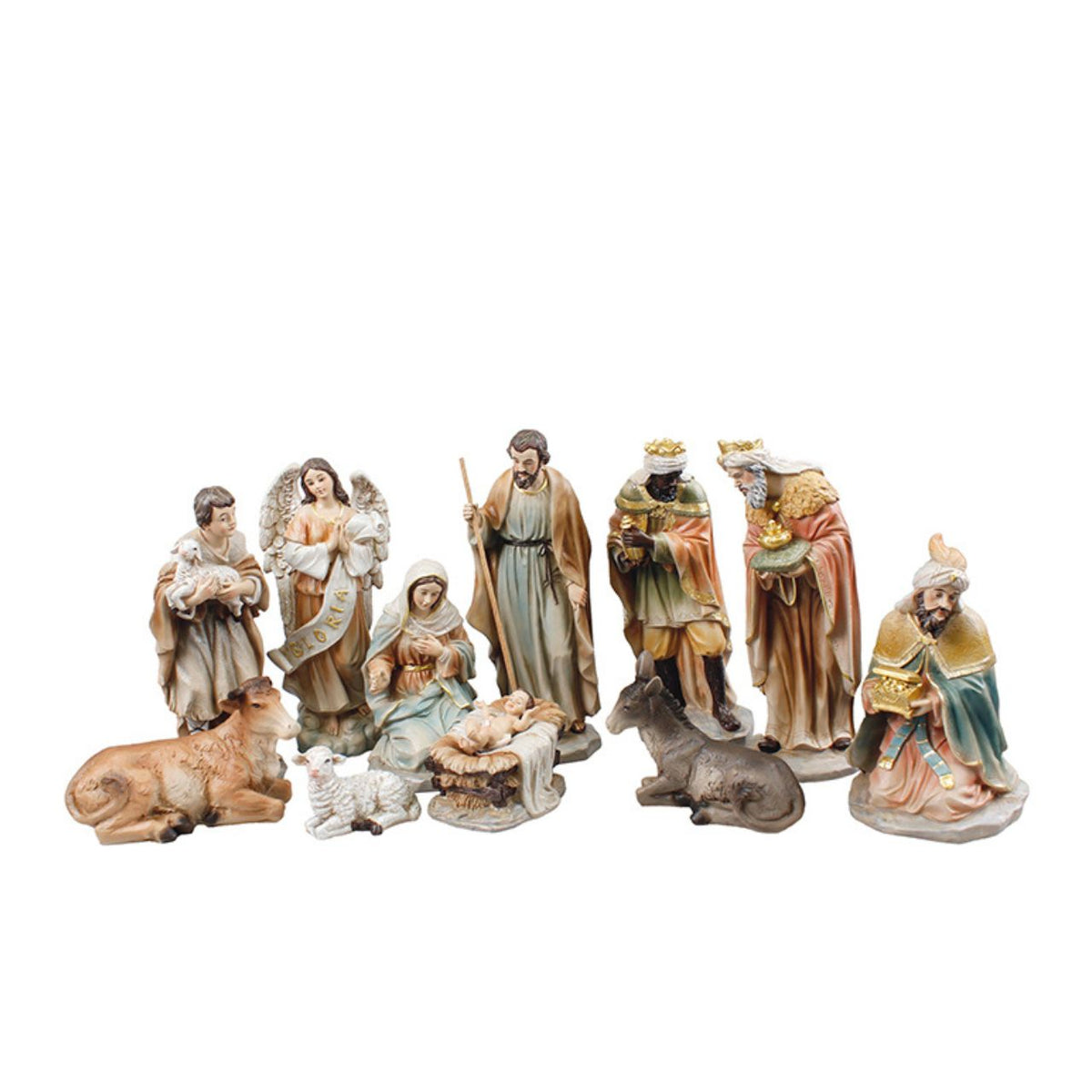 Nativity 11 Figures Set - 4 inch With Gold Highlights