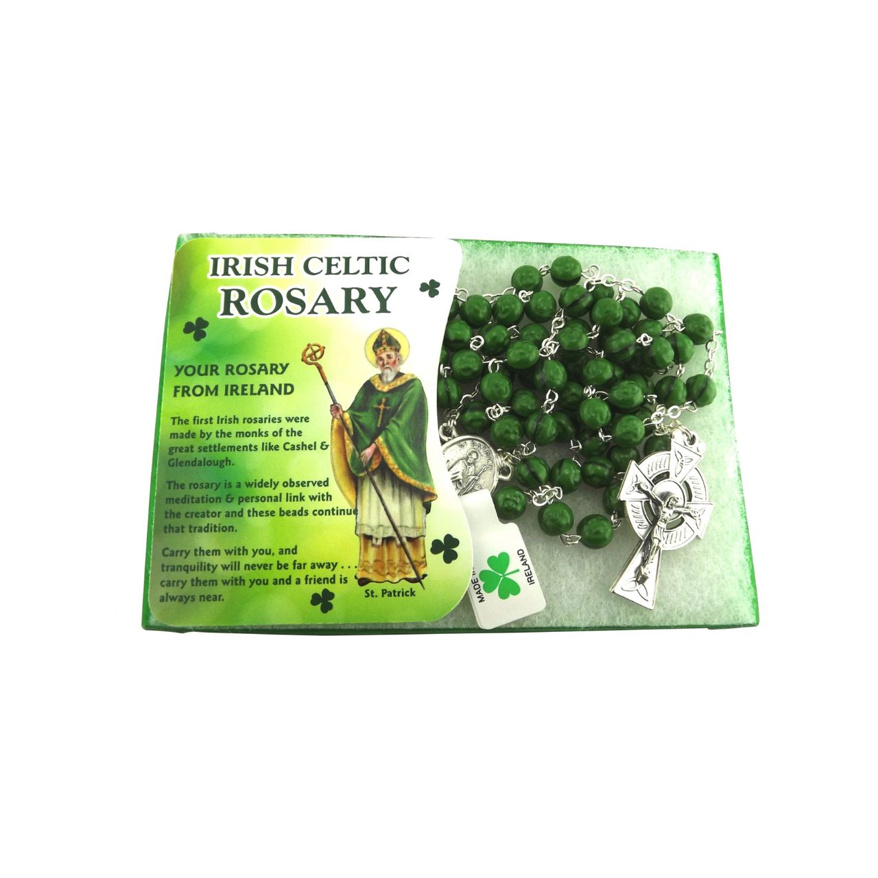Nickle And Green 7mm Shamrock Rosary Beads