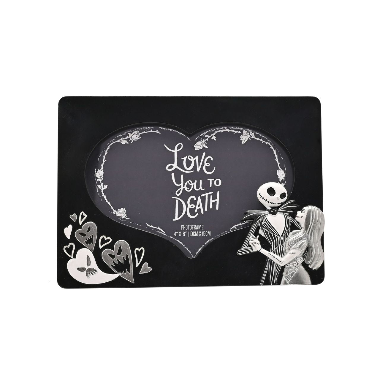 Declare your love with a spooky twist using this Disney The Nightmare Before Christmas picture frame. Featuring Jack Skellington, bats, and a large heart-shaped centerpiece, it's the perfect gift for fans of the classic film.