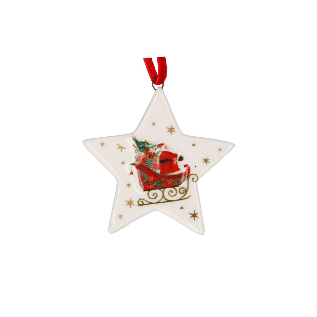 Bring nostalgic charm to your tree with this beautiful Gisela Graham ceramic star ornament. Featuring a vintage sleigh design, this hanging decoration captures classic Christmas elegance in fine dolomite ceramic. Perfect for collectors and traditionalists alike, it adds a timeless touch to any holiday display.