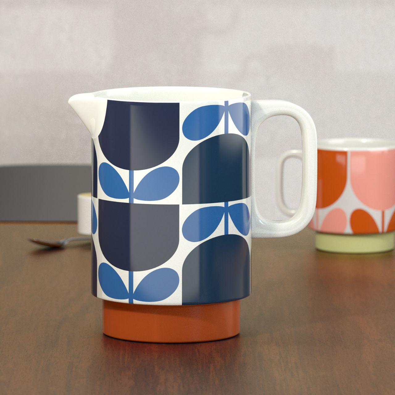 Orla Kiely Block Flower Navy Pitcher Jug DESIGNED IN THE UK BY ORLA KIELY: This water jug has a capacity of 1.5 Litre and has a unique 'Block Flower' print design.