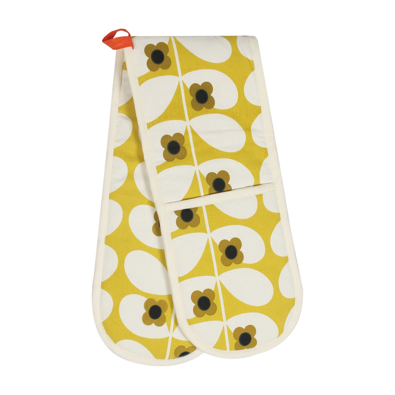 Tipperary Orla Kiely Double Oven Glove - Wild Rose Stem Ochre  An Orla Kiely designed double oven glove with a beautiful wild rose stem design in dandelion.  Keep your hands safe from burns and scalds in the kitchen with this beautiful stem print double oven glove. With a handy loop it can be easily hung to stop getting lost.