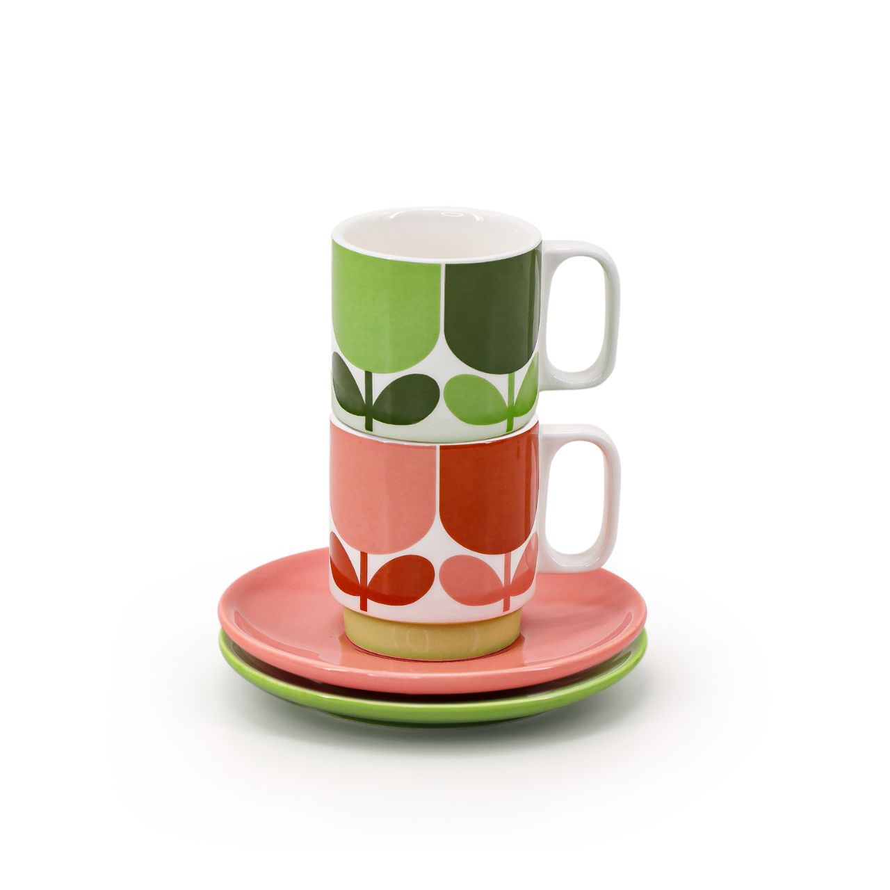 Orla Kiely Set 2 Espresso Cup & Saucer - Block Flower DESIGNED IN THE UK BY ORLA KIELY: This set of two espresso cup and saucer has a unique 'Block Flower' print.  Each cup is stamped with an authentic Orla Kiely logo.