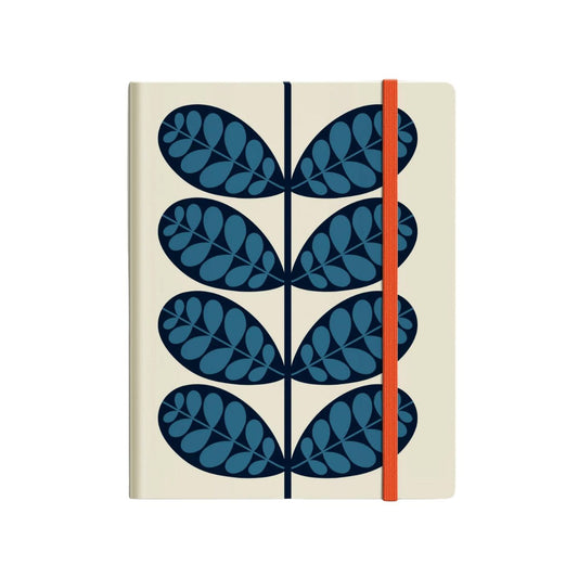 Orla Kiely Botanica Medium Notebook  Organize your goals, plans, and weekly shopping list in a sleek and stylish manner with our Botanica notebook. Featuring a sturdy hardcover, rounded corners, elastic closure, and matching ribbon bookmark, this notebook also includes a grid square paper layout and an expandable inner back pocket.