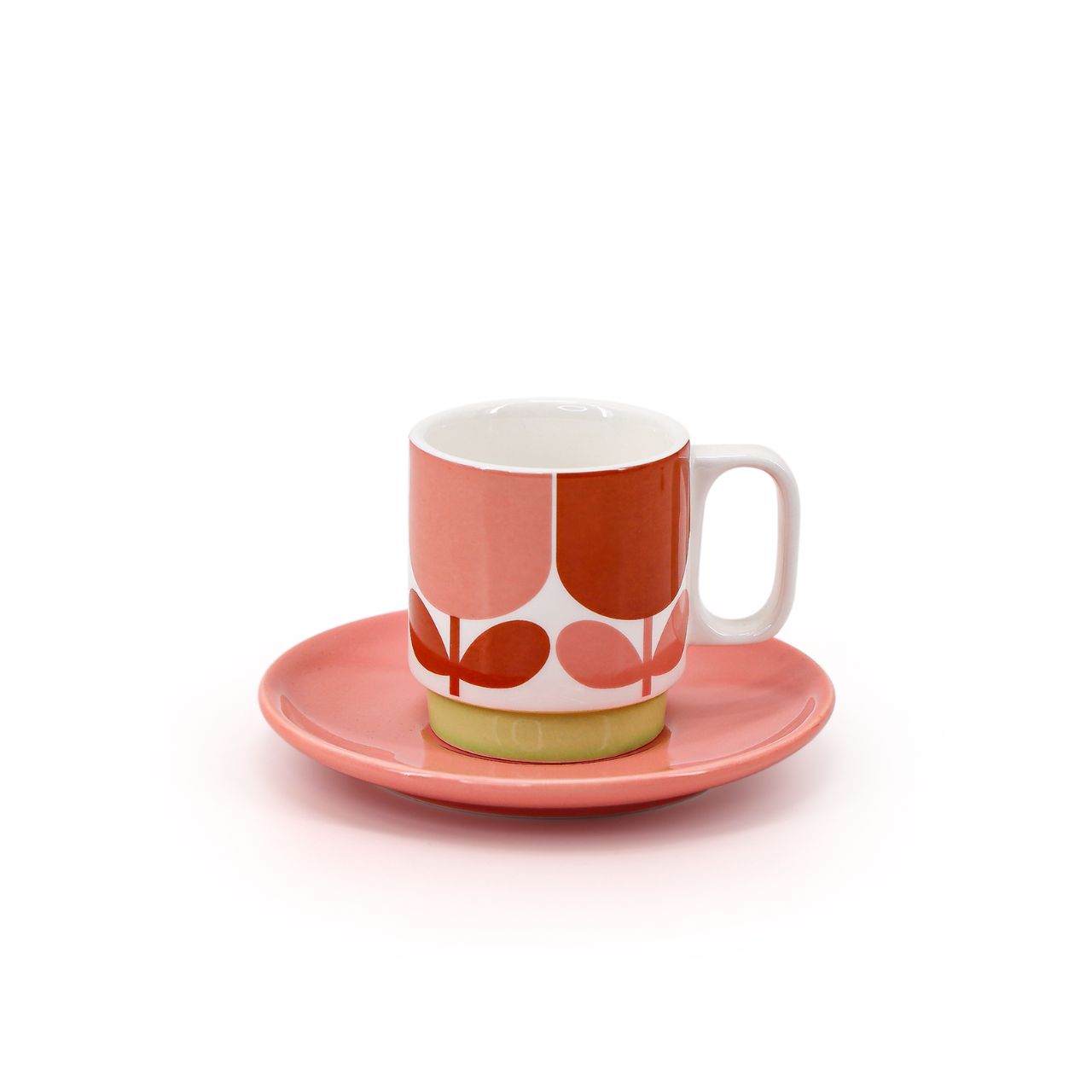 Orla Kiely Set 2 Espresso Cup & Saucer - Block Flower DESIGNED IN THE UK BY ORLA KIELY: This set of two espresso cup and saucer has a unique 'Block Flower' print.  Each cup is stamped with an authentic Orla Kiely logo.