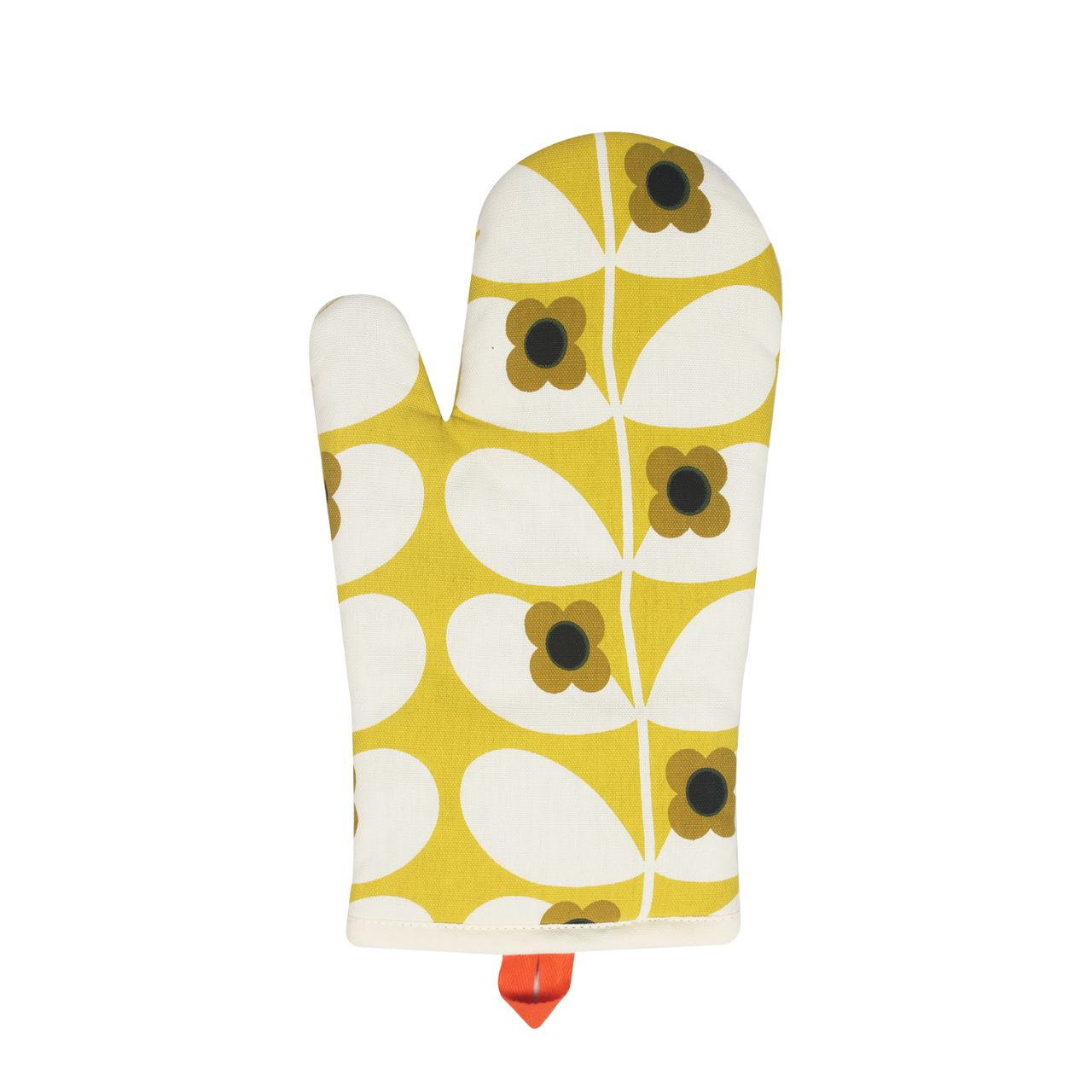 Tipperary Orla Kiely Oven Mitt - Wild Rose Stem Ochre An Orla Kiely oven gauntlet with a beautiful Wild Rose Stem design in bright dandelion. Keep your hand safe from burns and scalds in the kitchen with the beautiful stem print oven glove from Orla Kiely.
