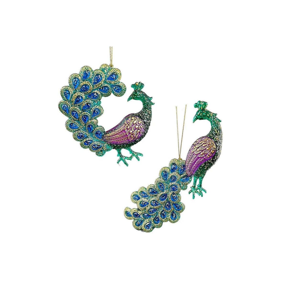 Bring festive elegance to your tree with this stunning Peacock Christmas Hanging Ornament. Crafted from durable plastic, this decorative piece features rich blue and green hues with shimmering gold finishing tips that catch the light beautifully.
