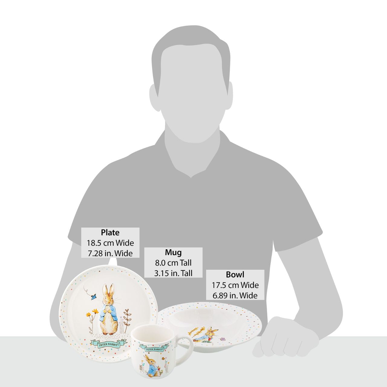 Enhance your product line-up with the delightful Peter Rabbit Ceramic Dinner Set. This beautifully crafted set includes a ceramic plate, bowl and mug all featuring embossed character artwork, showcasing the timeless charm of Beatrix Potter's beloved characters. Each piece is designed with intricate detail and vibrant colours, perfect for both daily use and display.