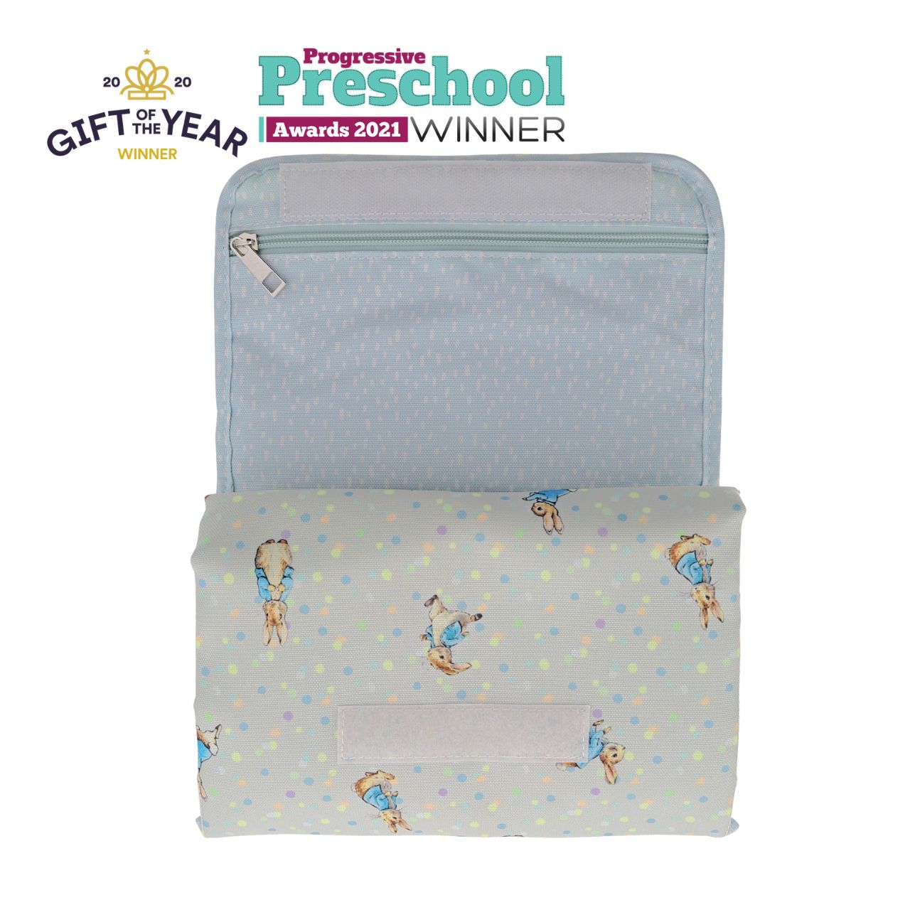 This fold out Peter Rabbit changing mat is both adorable, practical and essential for quick trips out with your baby. The changing mat has been designed to take you seconds to unwrap and use when you are on the go, helping to spend more time on the things you love doing with your baby.
