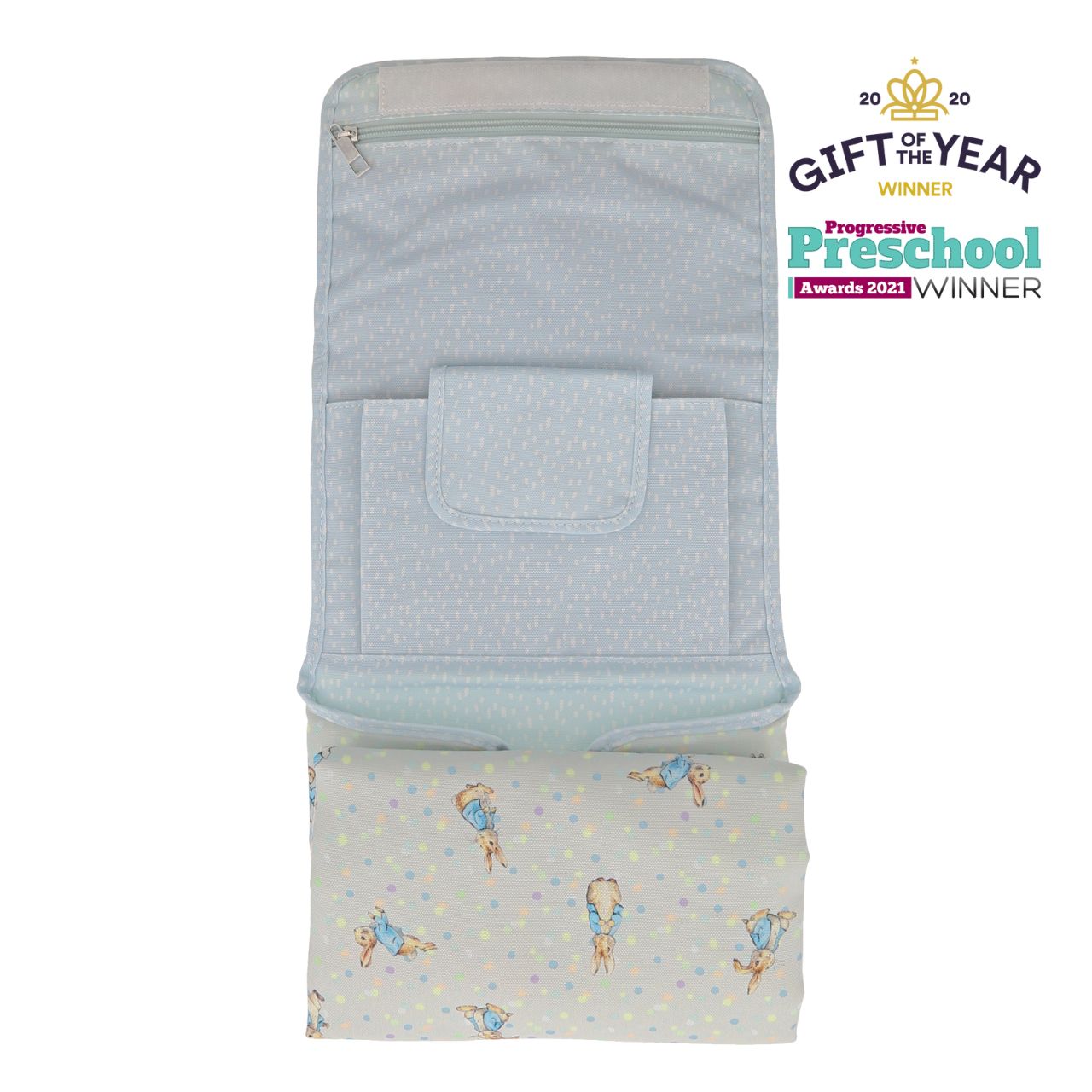 This fold out Peter Rabbit changing mat is both adorable, practical and essential for quick trips out with your baby. The changing mat has been designed to take you seconds to unwrap and use when you are on the go, helping to spend more time on the things you love doing with your baby.