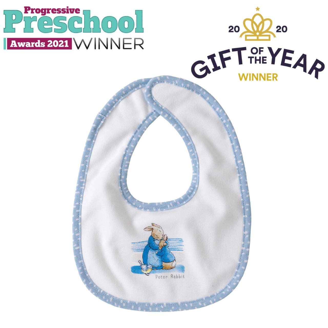Beatrix Potter Peter Rabbit Baby Collection Bib Set of 3 Mealtimes and babies make a messy combination. So, we've created this adorable set of Peter Rabbit bibs to combat mess and keep crumbs at bay. With their super soft fabric and easy-peasy fastenings, we've got mealtimes, and baby, covered.