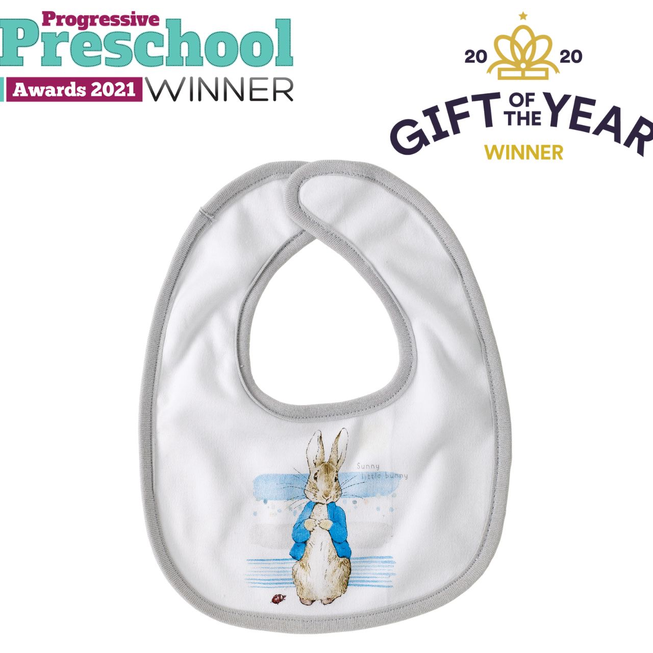 Beatrix Potter Peter Rabbit Baby Collection Bib Set of 3 Mealtimes and babies make a messy combination. So, we've created this adorable set of Peter Rabbit bibs to combat mess and keep crumbs at bay. With their super soft fabric and easy-peasy fastenings, we've got mealtimes, and baby, covered.