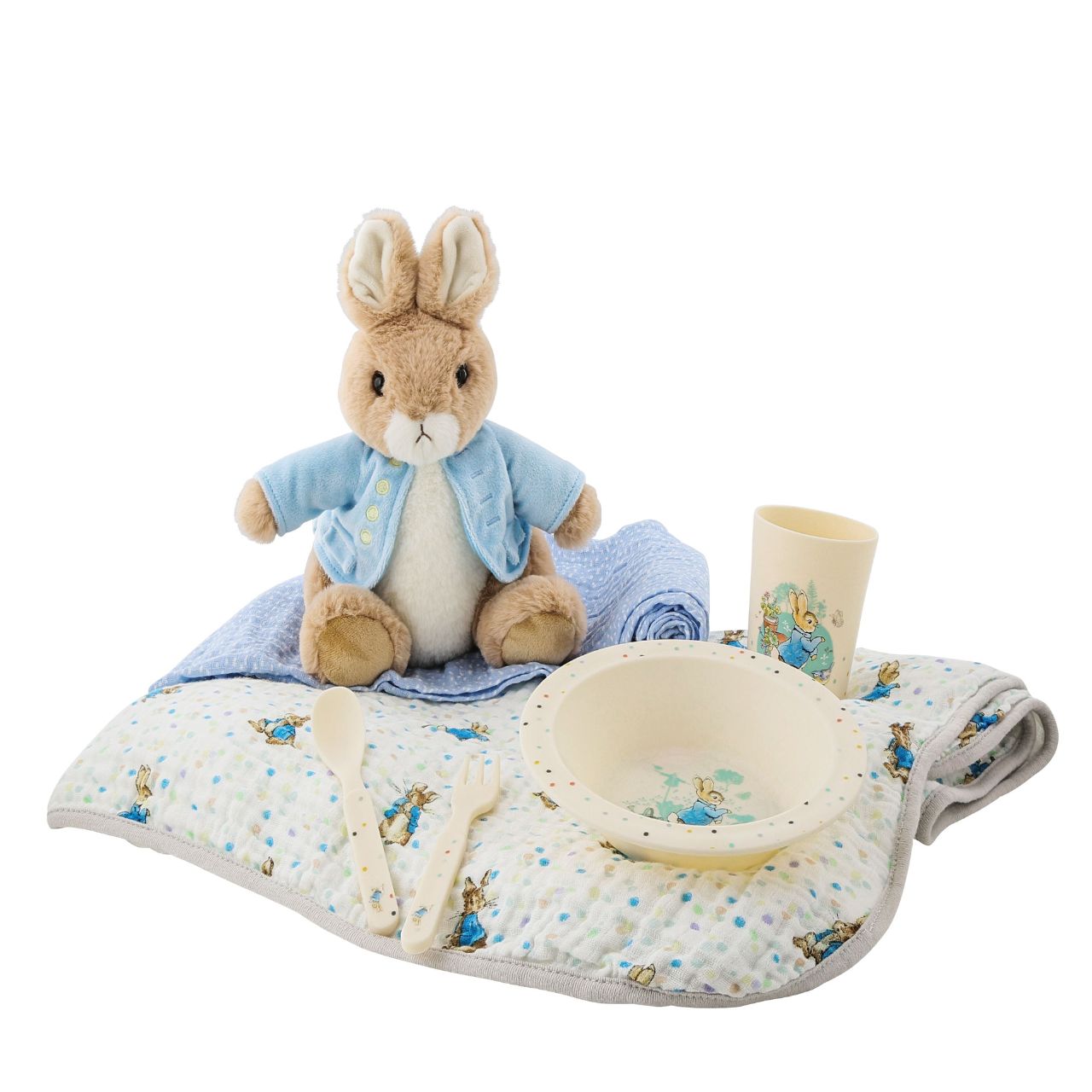 Beatrix Potter Peter Rabbit Baby Blanket This is the dreamiest Peter Rabbit blanket you ever did see. Made from layers of luxurious 100% cotton, 105g/m2, giving your little one that extra layer of comfort and warmth in their crib. Presented on a branded gift box.