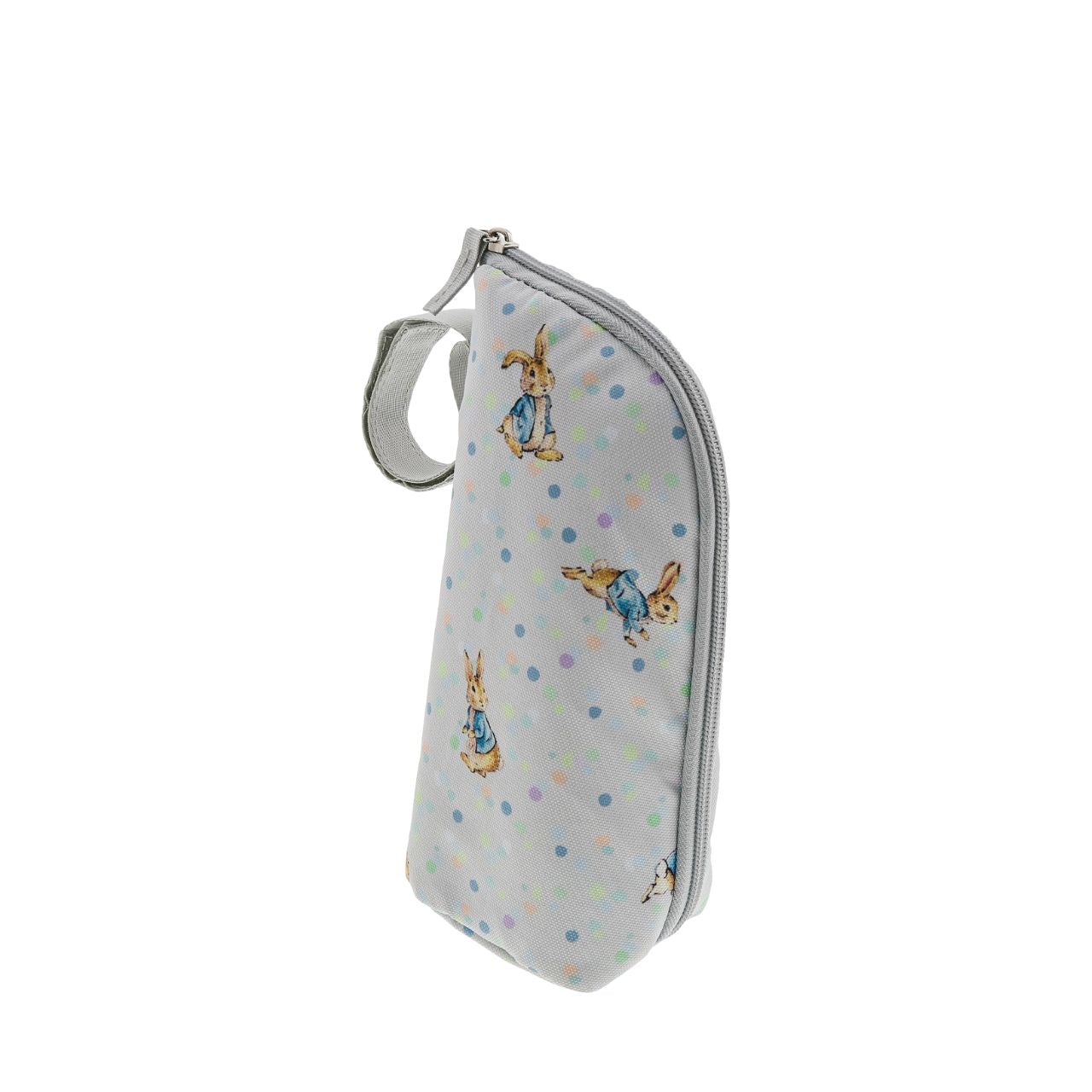 Beatrix Potter Peter Rabbit Insulated Bottle Bag Our portable classic Peter Rabbit insulated bottle bag makes feeding on the go easy. Can be used to keep bottles hot or cold, ideal for your hungry little rabbit. The adorable design ensures it fits perfectly on your wrist, pram or bag. The design allows this bottle bag to be gender-neutrals and perfect for any baby shower gift.