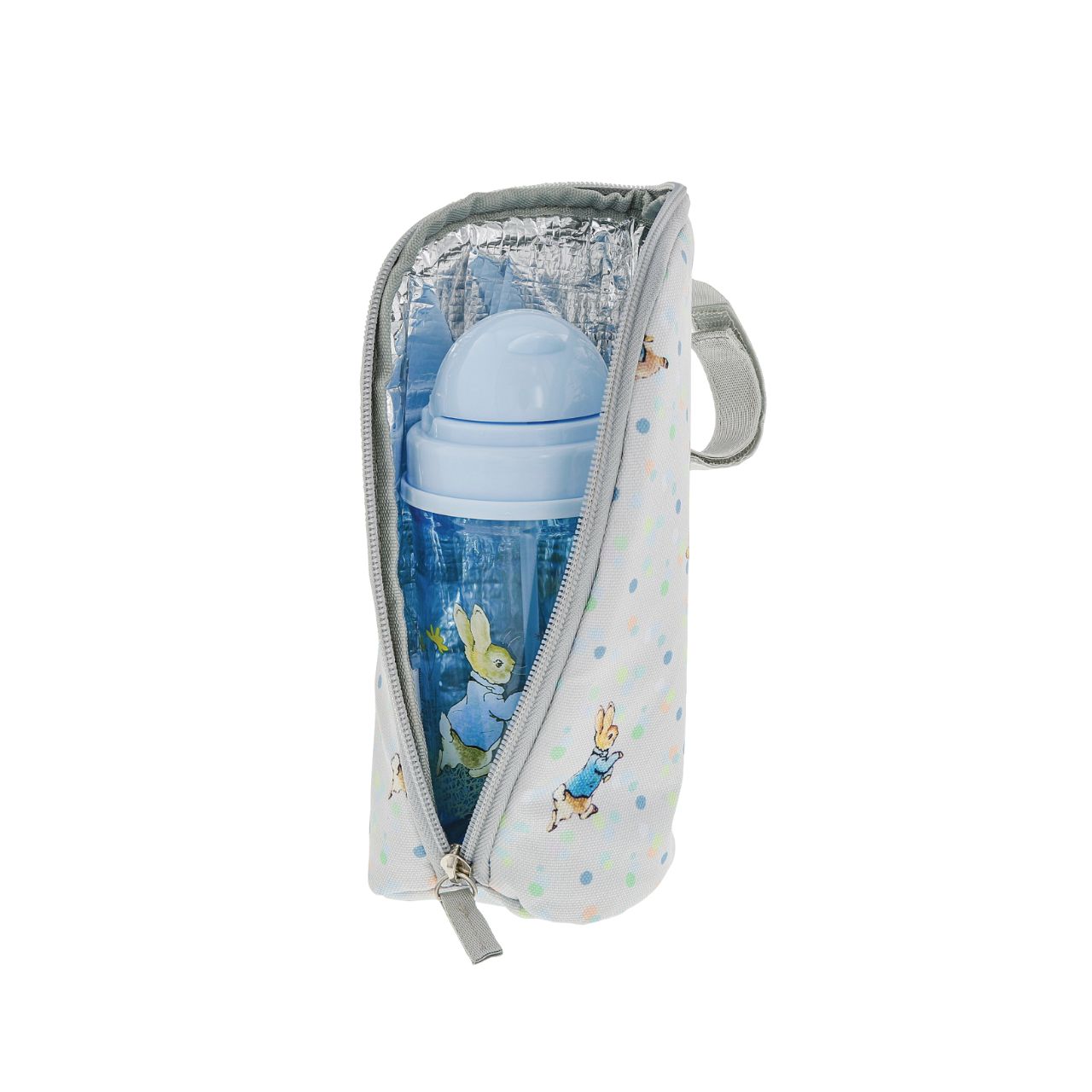 Beatrix Potter Peter Rabbit Insulated Bottle Bag Our portable classic Peter Rabbit insulated bottle bag makes feeding on the go easy. Can be used to keep bottles hot or cold, ideal for your hungry little rabbit. The adorable design ensures it fits perfectly on your wrist, pram or bag. The design allows this bottle bag to be gender-neutrals and perfect for any baby shower gift.