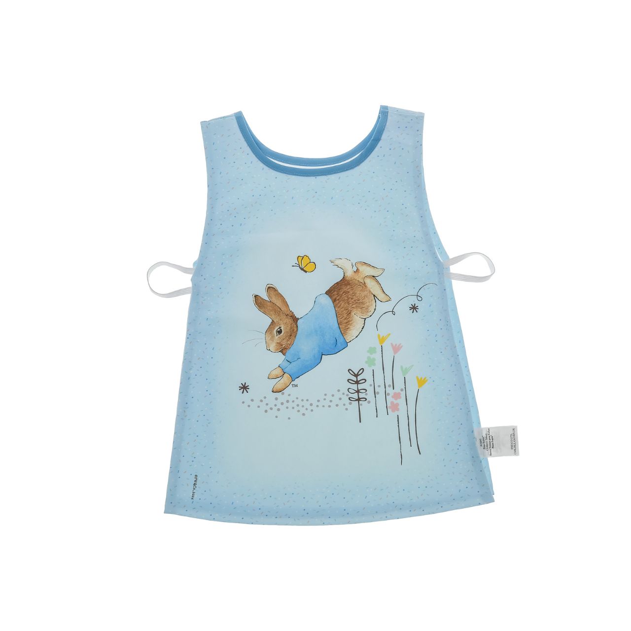 Introducing the charming Peter Rabbit Tabard, designed with both style and practicality in mind. Featuring hook & loop tape fastening at the neck and elasticated sides, this bib is easy to put on and adjust, ensuring a snug fit for your little one.