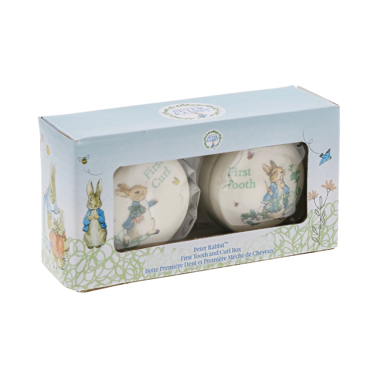 Beatrix Potter Peter Rabbit First Tooth & Curl Box A charming pair of Peter Rabbit first tooth and curl box. Makes a perfect and unique christening gift.
