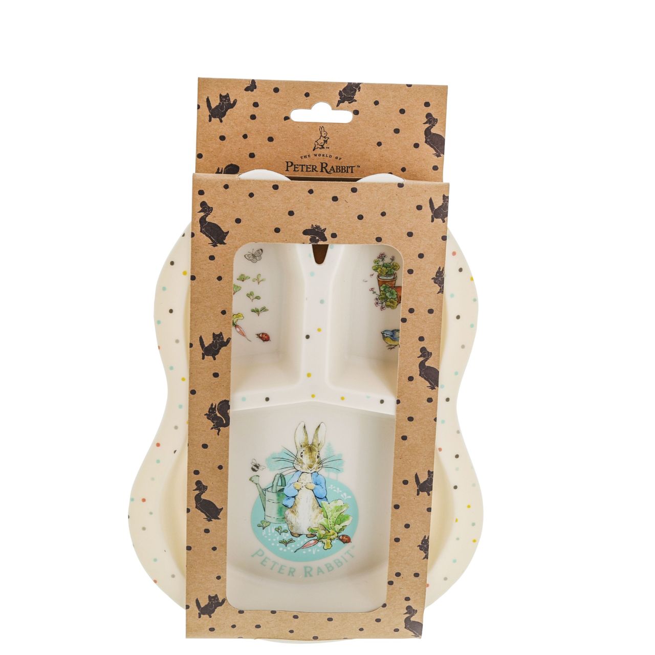 Peter Rabbit Plate Introducing this brand new at home with Peter Rabbit collection. There's nothing quite like a fun Peter Rabbit motif to entice those little tummies to clear their plates. Make mealtimes fun and practical with this plate. Highly durable and can be used at home, in the garden, or on the go.