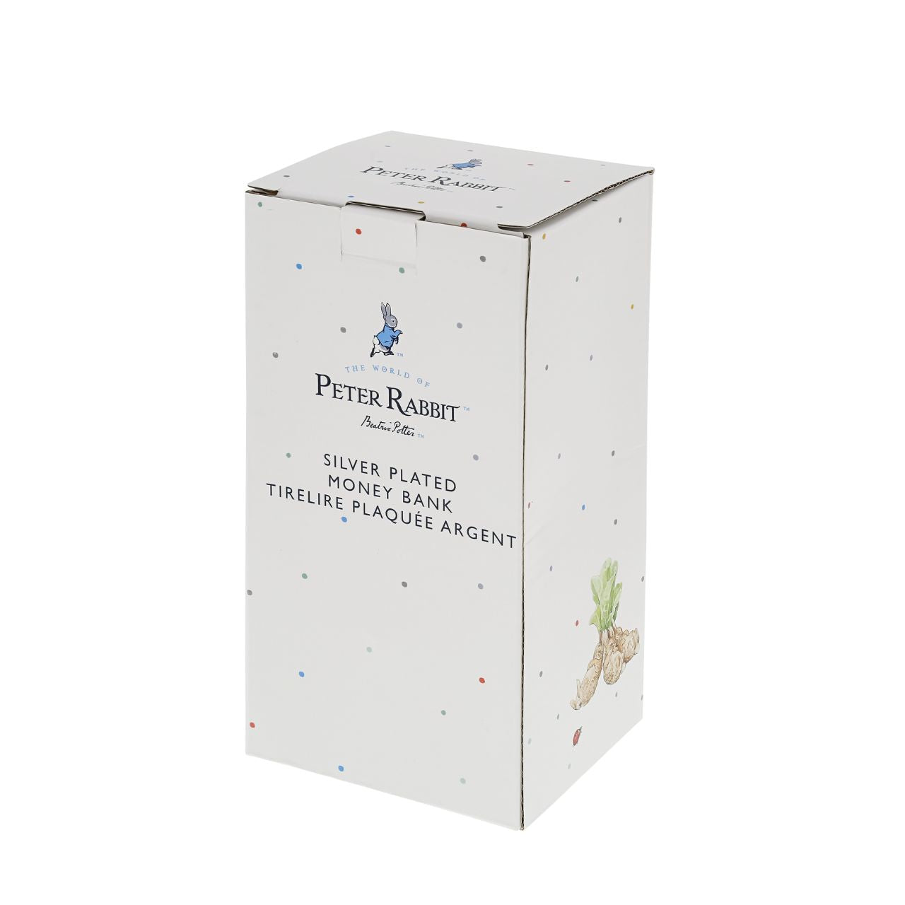 Celebrate a new bundle of joy with the Beatrix Potter New Baby collection. The silver-plated sculpted money bank makes a fantastic gift to store coins and to display in a nursery. With a detailed 3D Peter Rabbit design it will become a treasured possession for new parents and make a beautiful statement piece in a nursery.