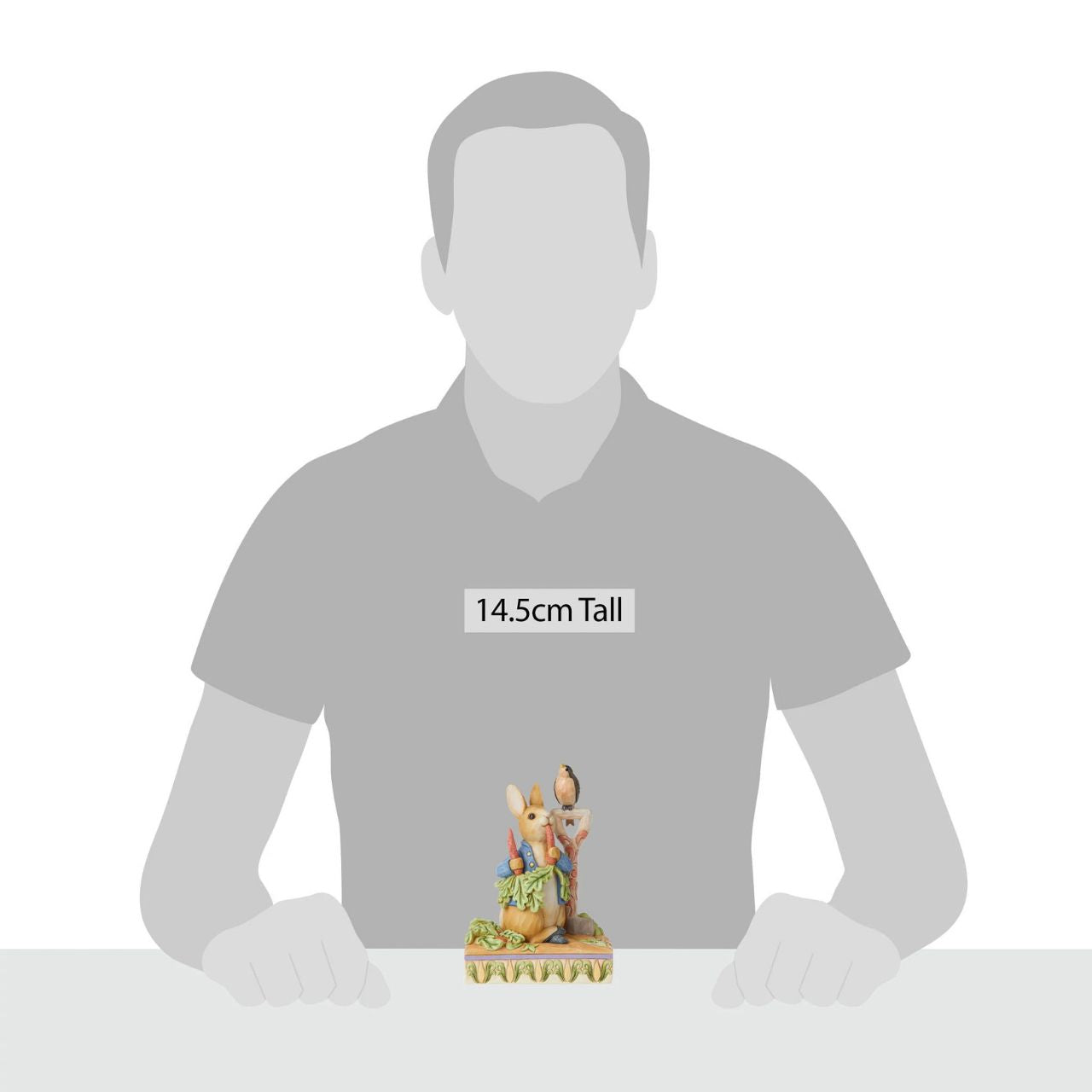 Beatrix Potter Then he ate some radishes Peter Rabbit Figurine Award winning folk artist Jim Shore brings his unique style to Beatrix Potter's beloved story, The Tale of Peter Rabbit, through charming hand-crafted gifts that will delight her readers of all ages. This Jim Shore figurine features the mischievous and disobedient Peter, who is caught red handed enjoying Mr. McGregor's radishes.