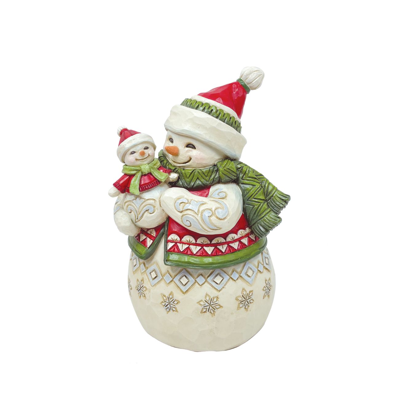Heartwood Creek  Pint Sized Snowmom With Baby Figurine  Traditional Heartwood Creek Collection; Wood carved textures and intricately detailed designs. This collection of festive pint sized figurines are the perfect addition to a collection, without breaking the bank.