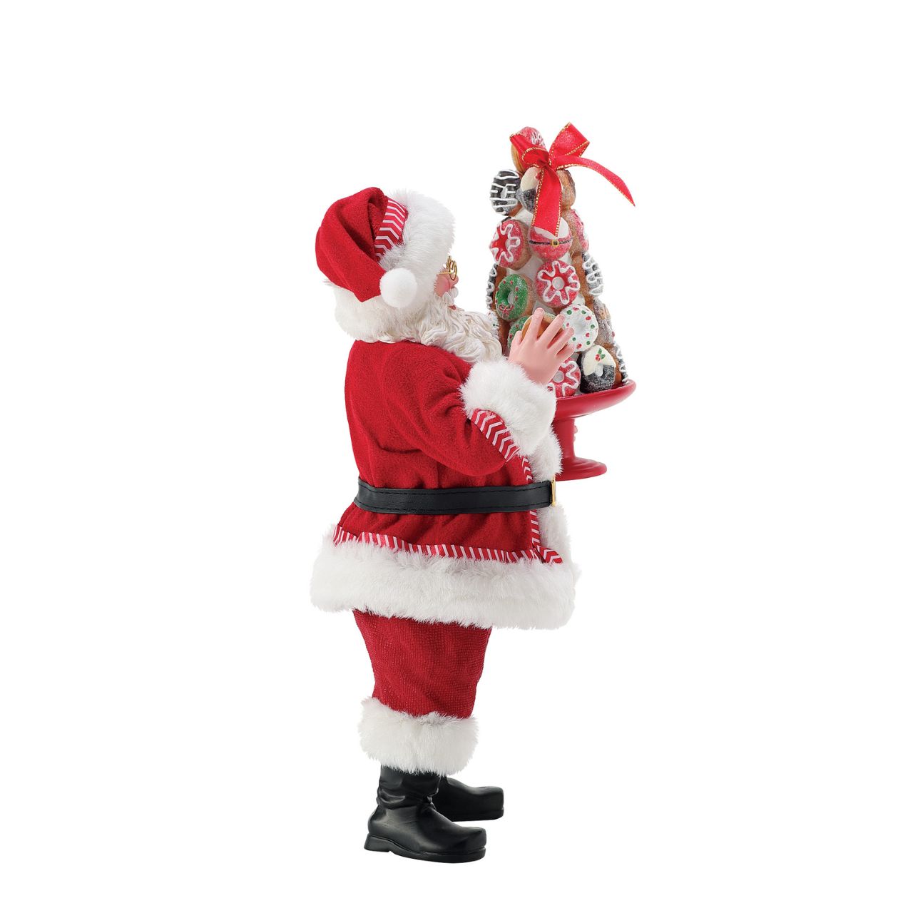 Donut Tower from Possible Dreams captures Santa in with a pile of sweet treats. Carefully balancing his plate, this piece has been made with high quality cast stone and dressed in Clothtique - a stiffened fabric - to ensure that it keeps its shape for all the years you display it during the festive period.
