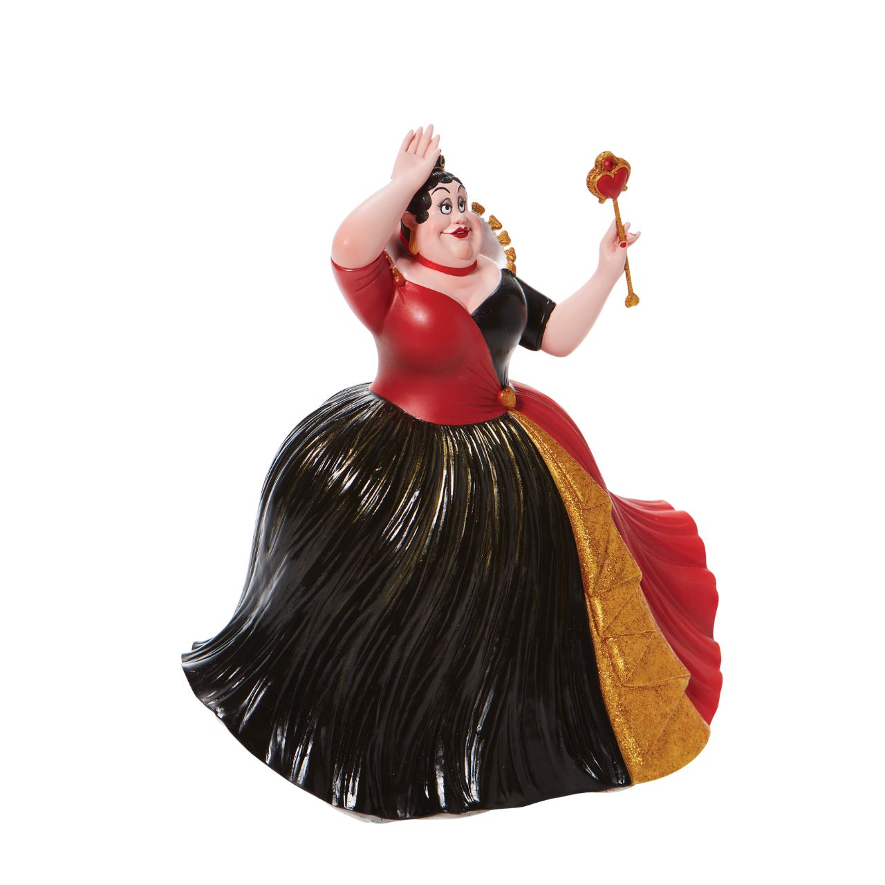 In honour of the 70th anniversary of the Disney classic, Alice in Wonderland, the Queen of Hearts dons her most ostentatious gown and crown. With glittering gold details and bright red lipstick, she's ready to deal out beheadings in style.
