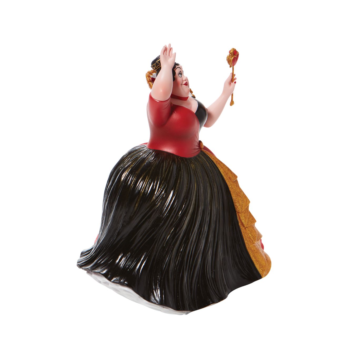 In honour of the 70th anniversary of the Disney classic, Alice in Wonderland, the Queen of Hearts dons her most ostentatious gown and crown. With glittering gold details and bright red lipstick, she's ready to deal out beheadings in style.