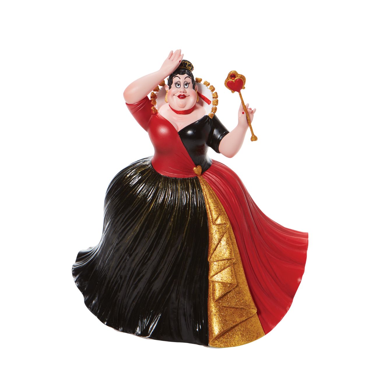In honour of the 70th anniversary of the Disney classic, Alice in Wonderland, the Queen of Hearts dons her most ostentatious gown and crown. With glittering gold details and bright red lipstick, she's ready to deal out beheadings in style.