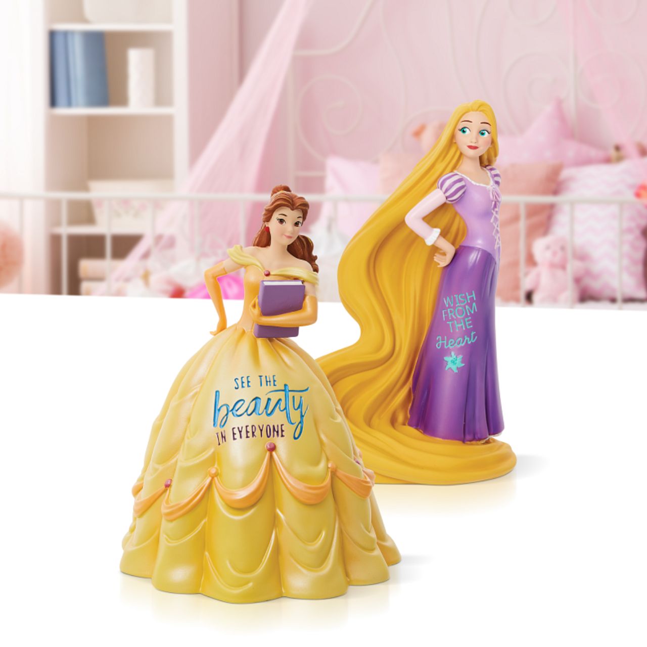 Tangled Rapunzel Wish Princess Expressions Figurine Rapunzel from the hit Disney film 'Tangled' in an expressive pose with an empowering message that reads "Wish from the Heart"