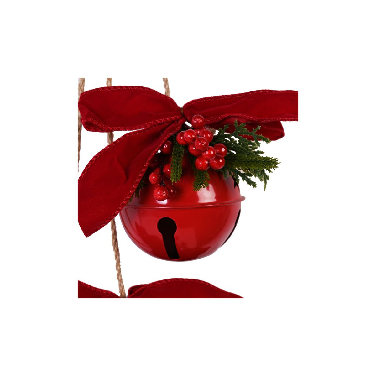 Our Red Bells with Bow & Faux Foliage is a delightful addition to seasonal decorations, bringing an undeniable festive spirit to any space.