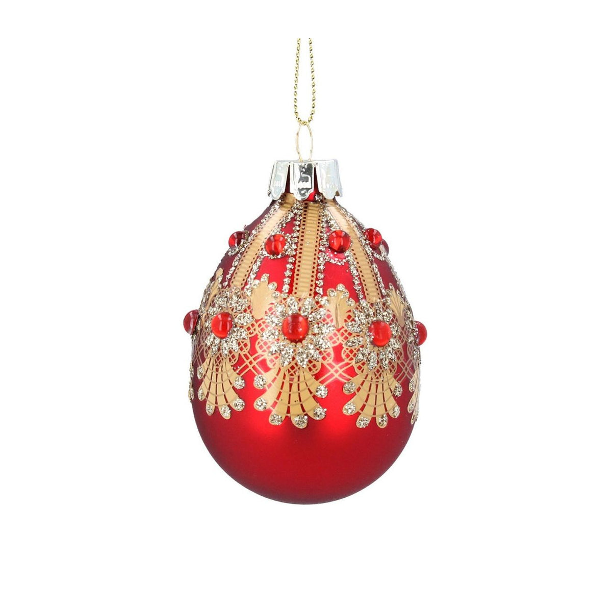 Gisela Graham Elevate your festive décor with this stunning Gisela Graham Red Jewelled Egg Christmas Hanging Ornament. Crafted from premium glass with delicate acrylic accents, this elegant ornament features rich red tones and jewelled detailing that catches the light beautifully.