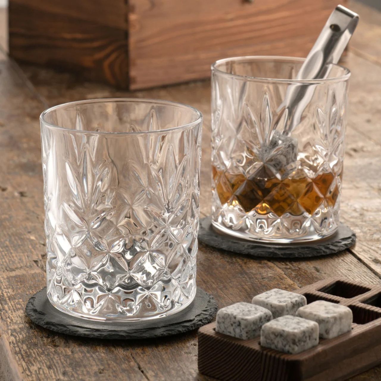 Our New Renmore Bamboo wooden boxed whiskey gift set is the ultimate gift set for any whiskey enthusiast. All whiskey lovers will feel like they are the classiest whiskey drinker around with our stunning set. They will have everything they could ever need to enhance and experience the flavour of their whiskey. Our whiskey set is an ideal gift for any occasion.