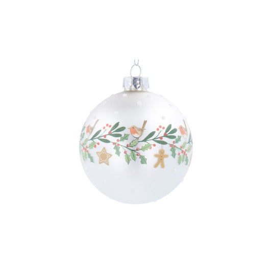 Celebrate the festive season with the Gisela Graham Robin & Holly Wreath Matt White Christmas Bauble.